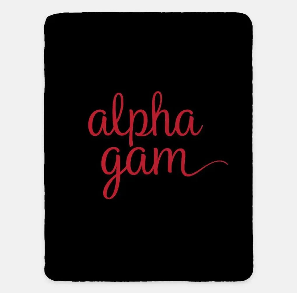 Alpha Gam XL 60x80 Sherpa Throw Blanket Red Campus Greek Fit