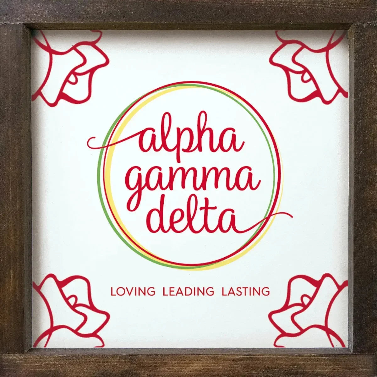 Alpha Gamma Delta 12x12 Wood Framed Sign - Roses Walnut Stain Wall Art & Signs