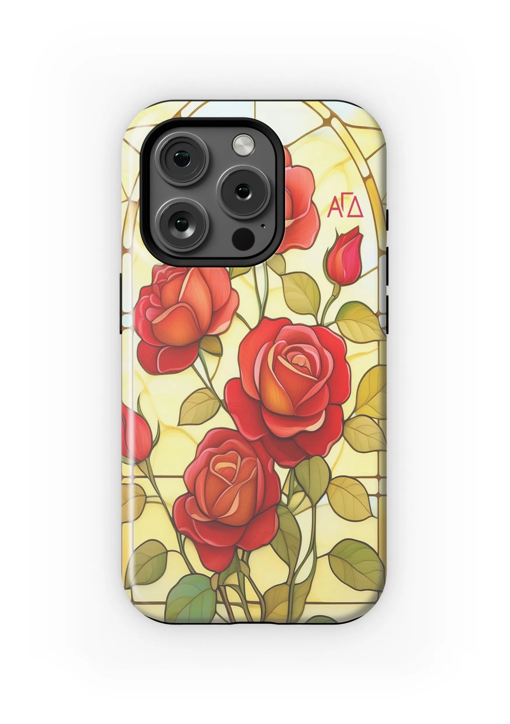 Alpha Gamma Delta iPhone 16, 15, 14 Mobile Phone Case - Stained Glass Roses Matte