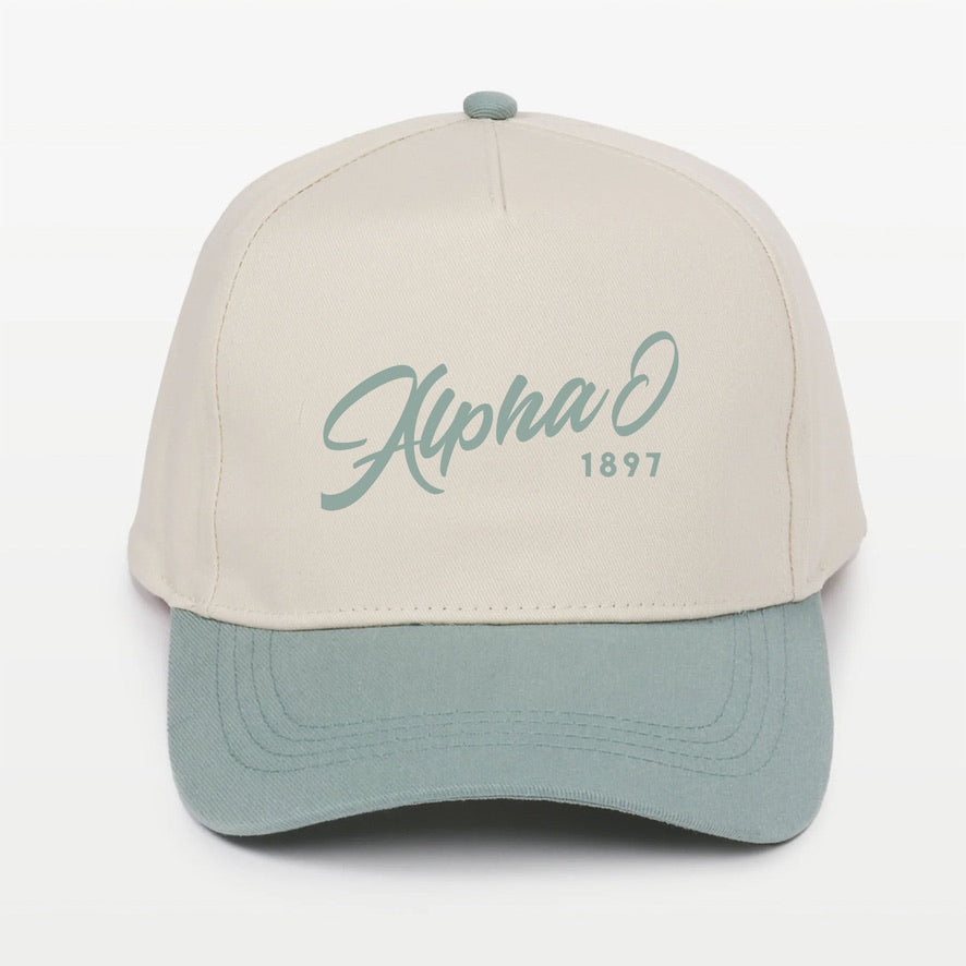 Alpha O Embroidered Two-Tone Baseball Cap - Script 1897 | Custom Gifts