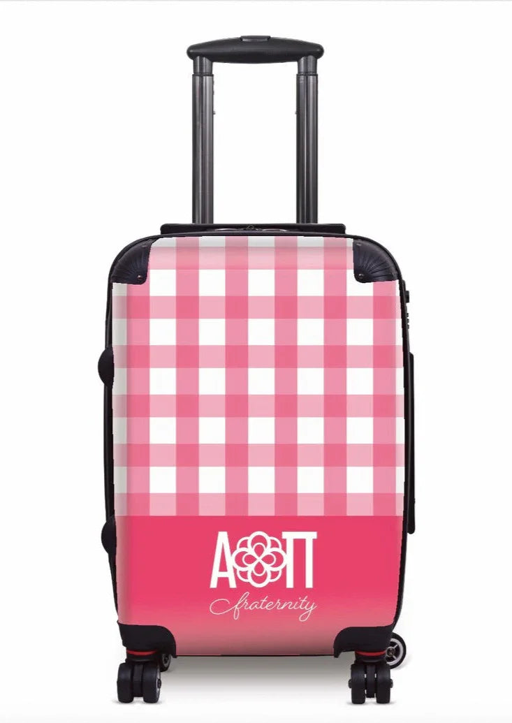 Alpha Omicron Pi Carry-on Suitcase - Gingham Pink Suitcase