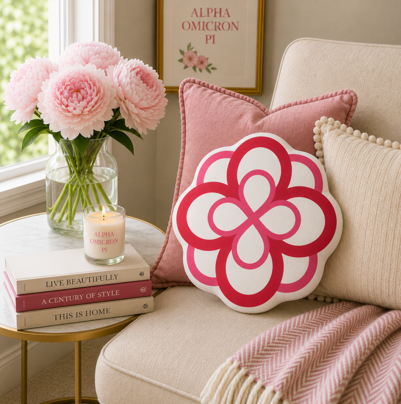 Alpha Omicron Pi Infinity Rose Custom-Shape Throw Pillow | AOII Gifts