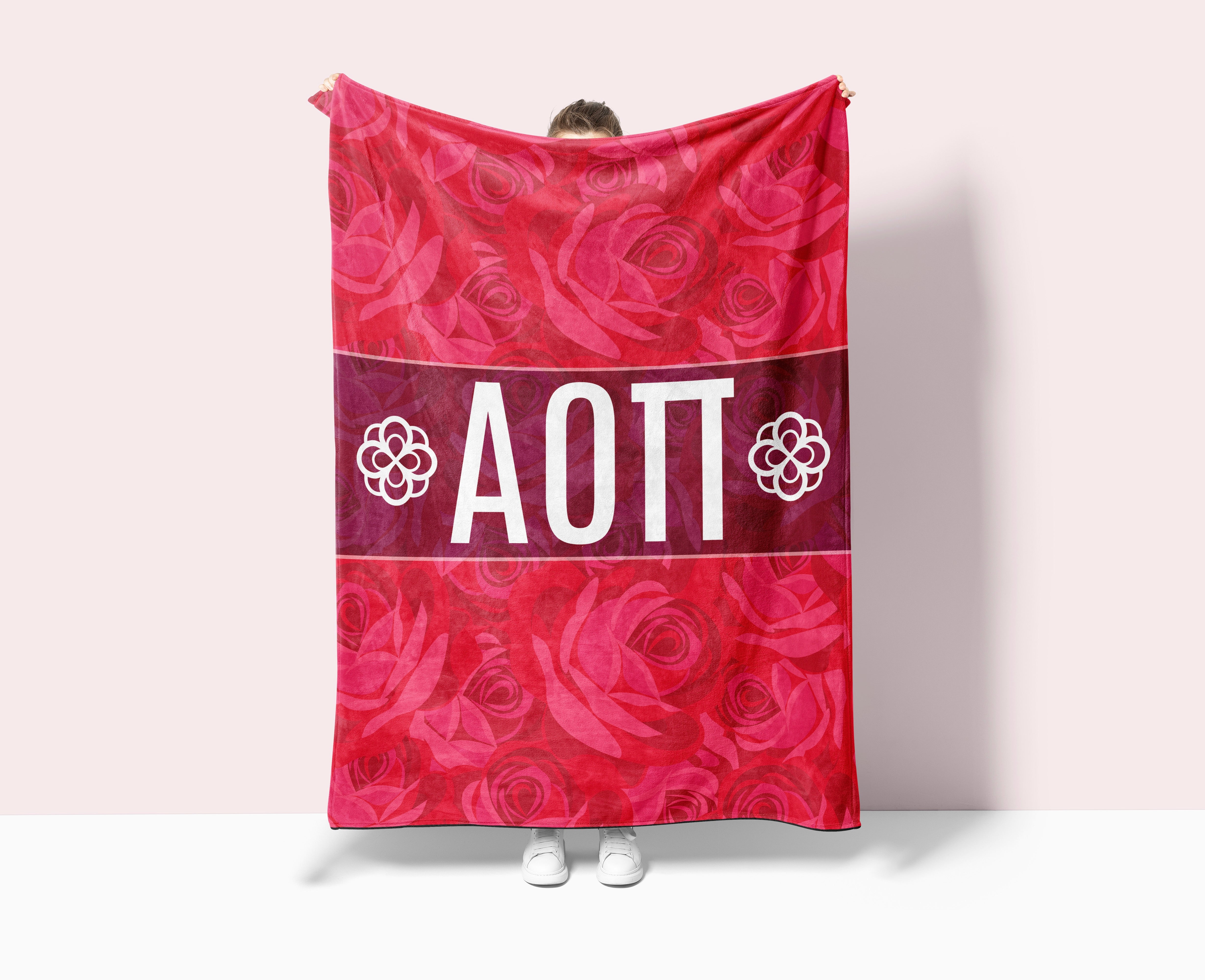 Alpha Omicron Pi XL 60x80 Sherpa Throw Blanket - Rose Pattern