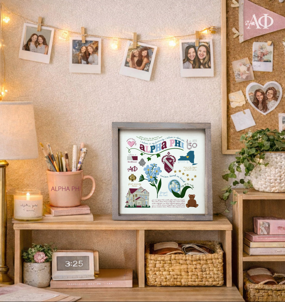 Alpha Phi 150th Anniversary Classic 12x12 Wood Framed Sign