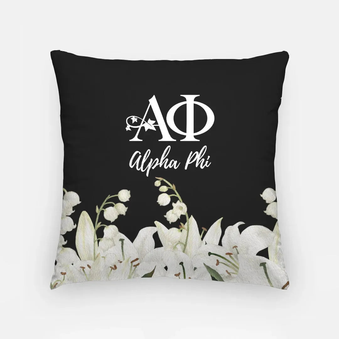 Alpha Phi 18" Throw Pillow Cover - Lillies Black Pillow