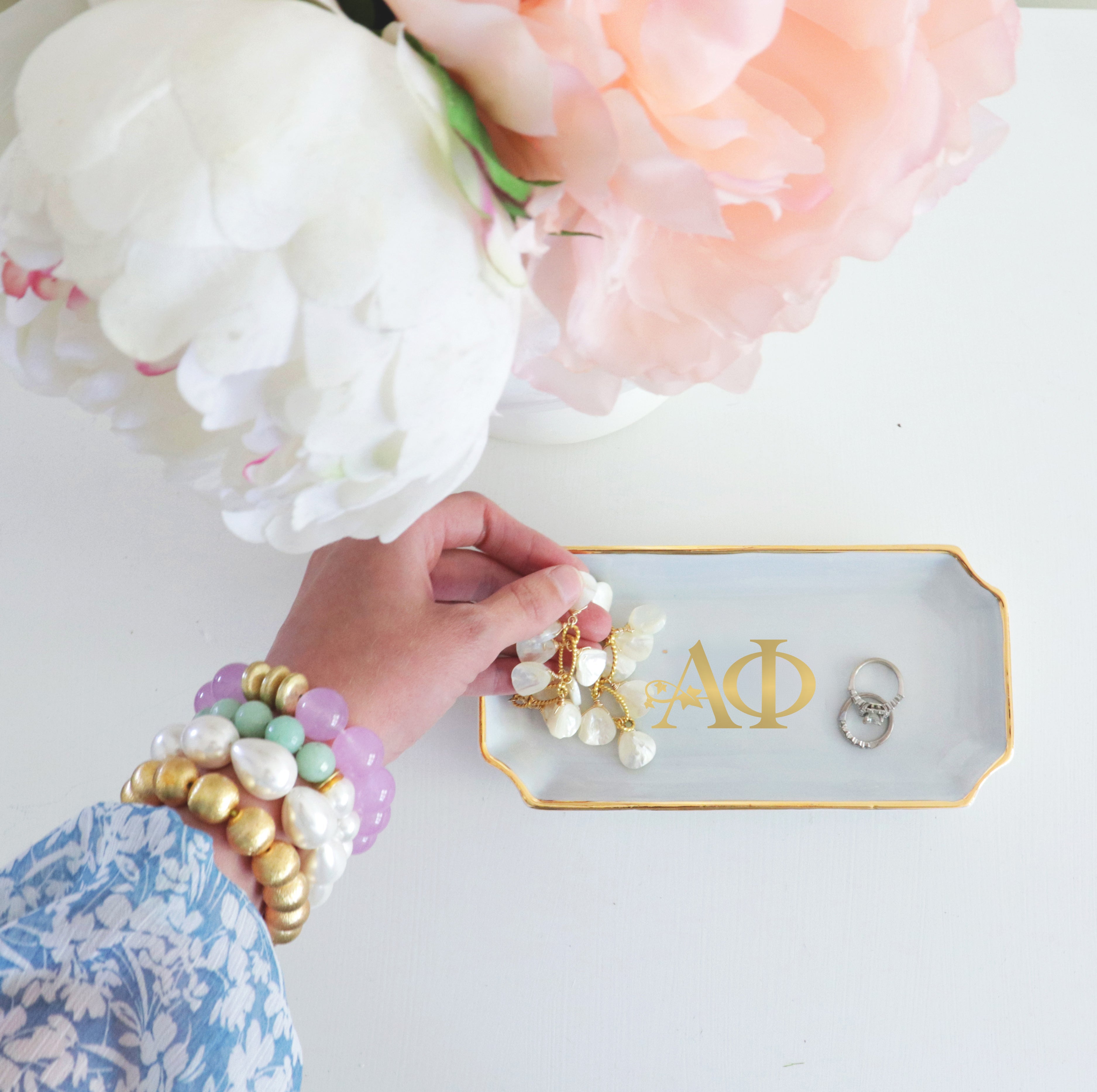 Alpha Phi Gold Monogram Ceramic Decorative Tray Jewelry Dish