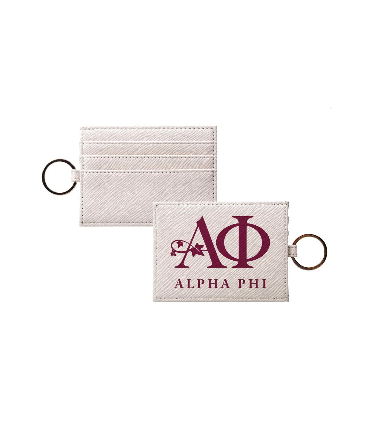 Alpha Phi Traditional Vegan Saffiano Leather Keychain Card Holder Bordeaux Travel Wallet