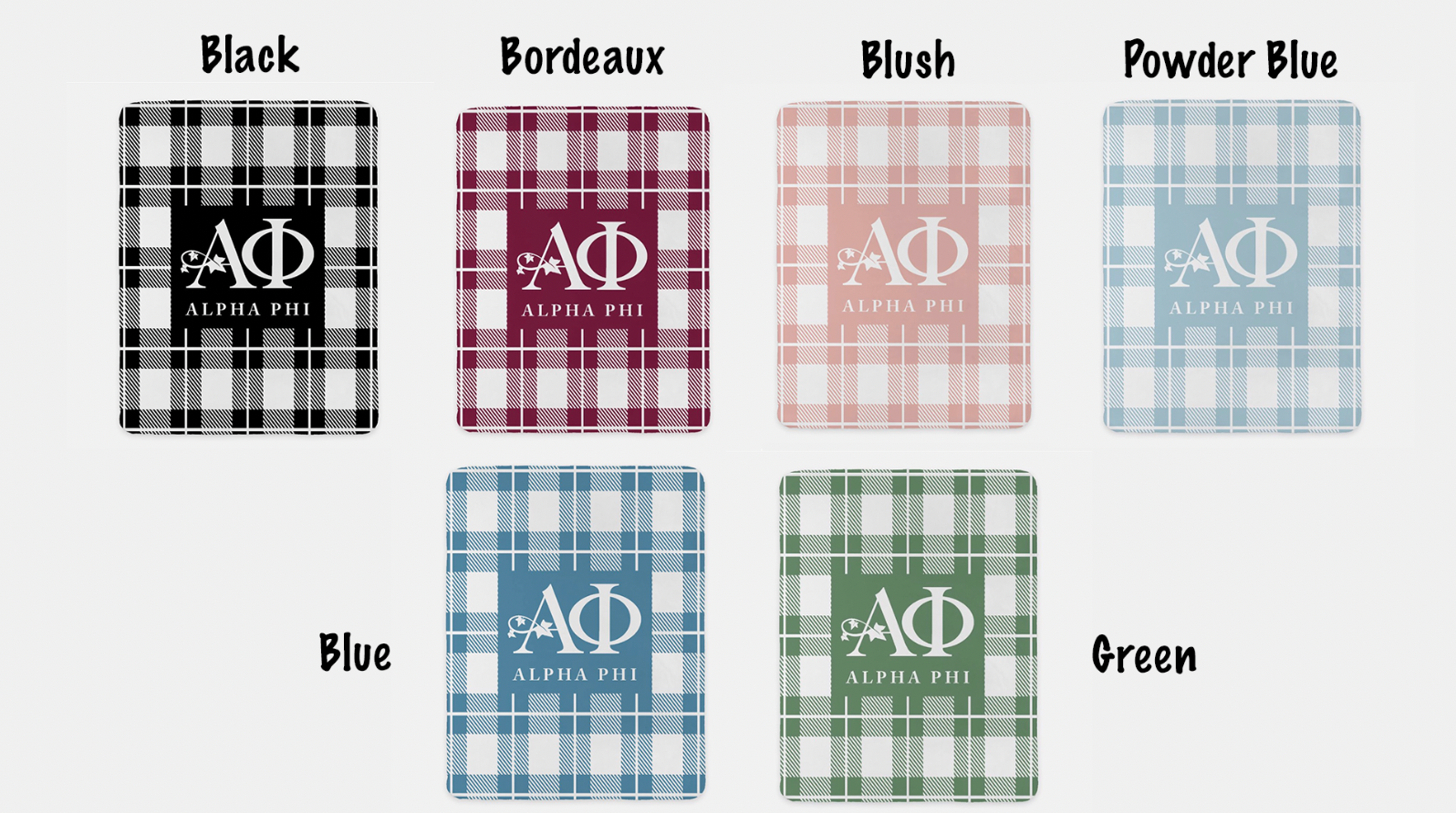 Alpha Phi XL 60x80 Plaid Sherpa Blanket Black Swatches