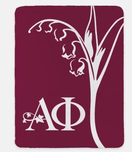 Alpha Phi XL 60x80 Sherpa Blanket - Modern Lily Bordeaux Throw Blankets