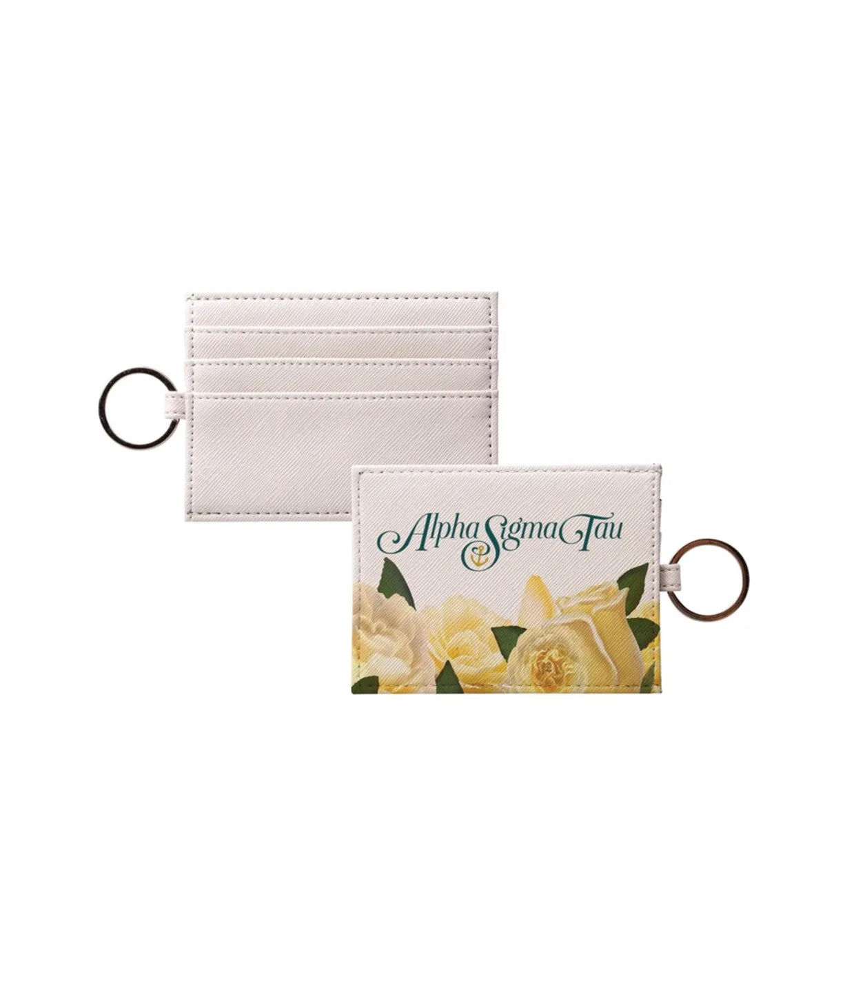 Alpha Sigma Tau Vegan Saffiano Leather Card Holder - Roses Travel Wallet