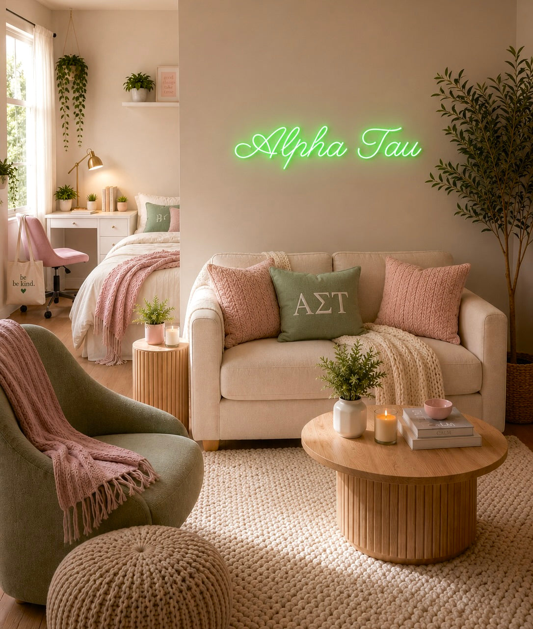 Alpha Tau LED Neon Script Sign w/ Dimmer | Dorm Wall Art | Custom Gift
