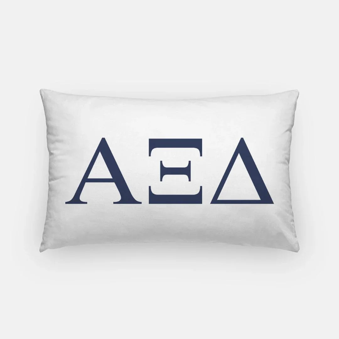 Alpha Xi Delta Lumbar Throw Pillow Greek Letters White Navy Blue
