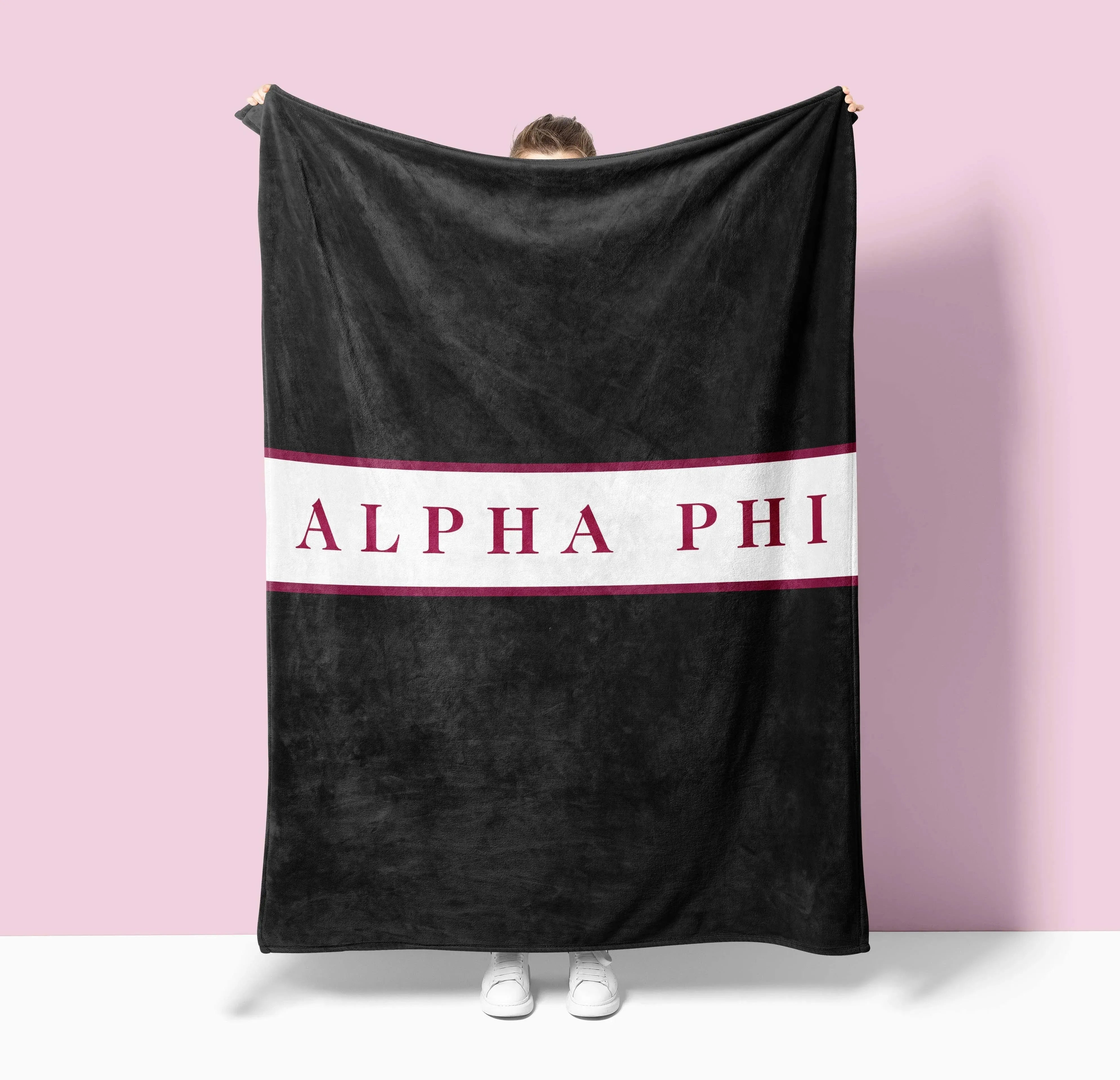 Alpha Phi Black XL 60x80 Traditional Sherpa Blanket Throw Blankets