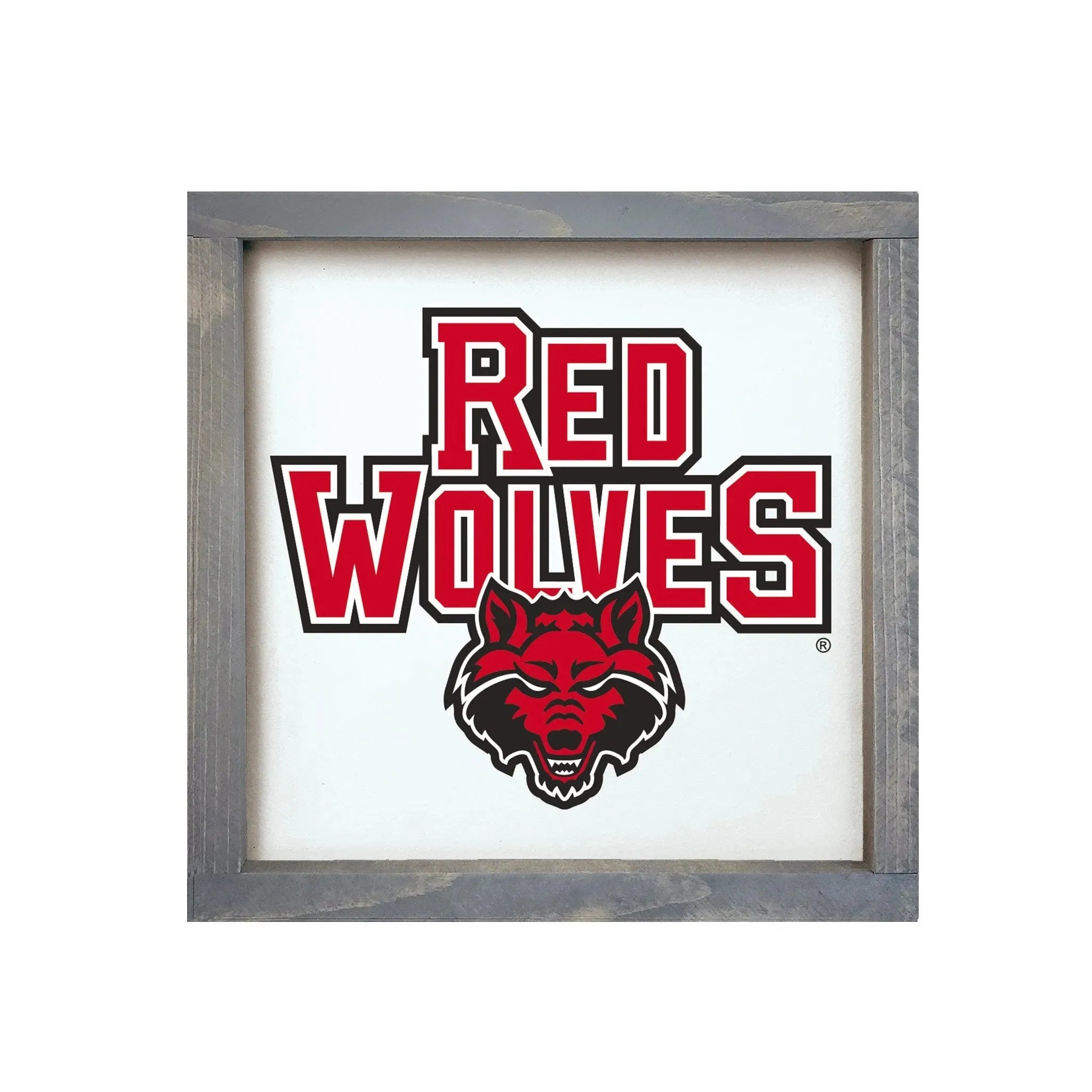 Arkansas State University 12x12 Red Wolves Wood Framed Sign Weathered Gray Wall Art & Signs