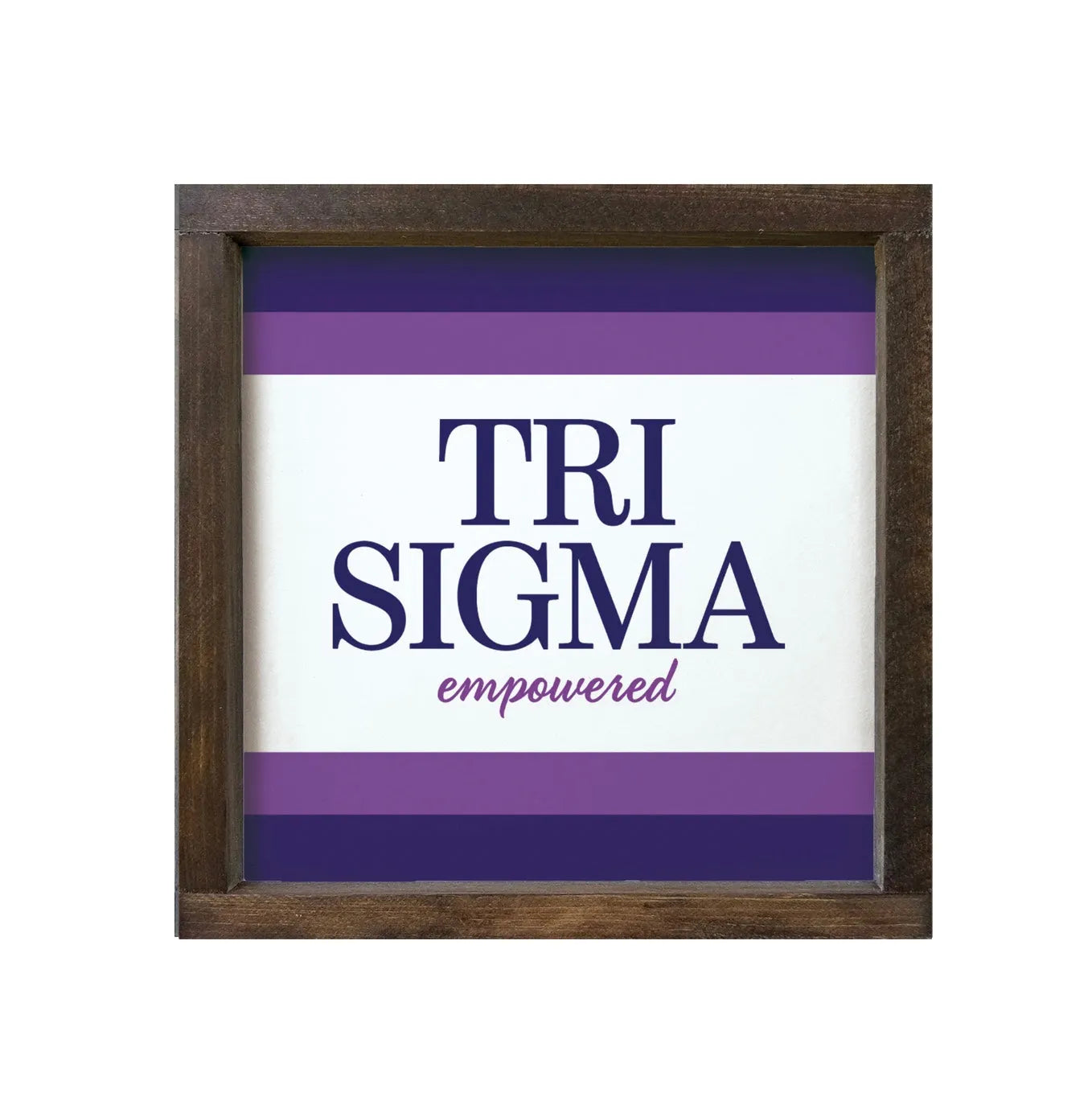 Tri Sigma 12x12 Wood Framed Sign - Traditional Stripes Walnut Stain Wall Art & Signs