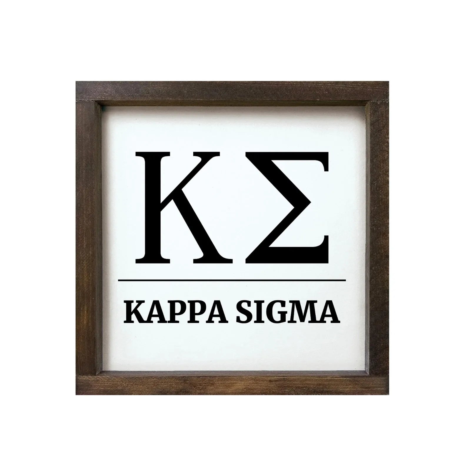 Kappa Sigma 12x12 Wood Framed Sign - Greek Letters Black White Walnut Stain Wall Art & Signs