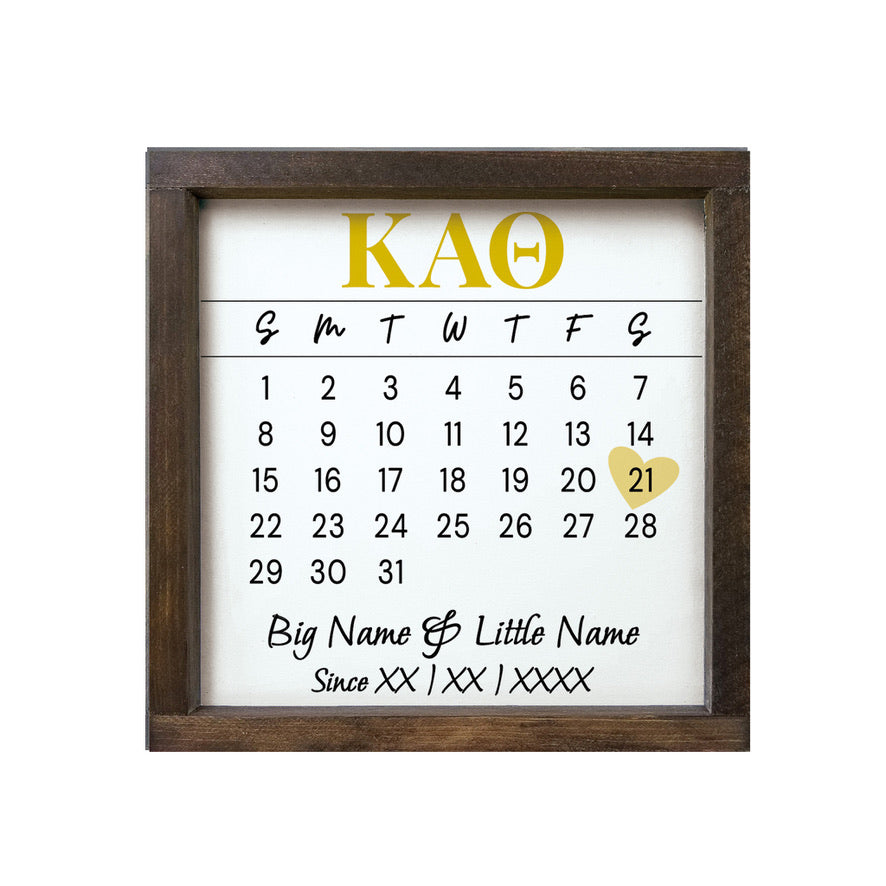 Kappa Alpha Theta Personalized Big Little Calendar Framed Sign - 12x12