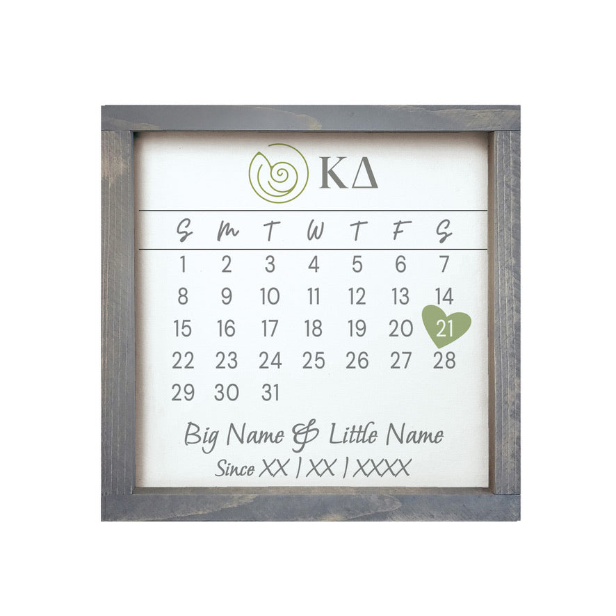 Kappa Delta Personalized Big Little Calendar Framed Sign - 12x12