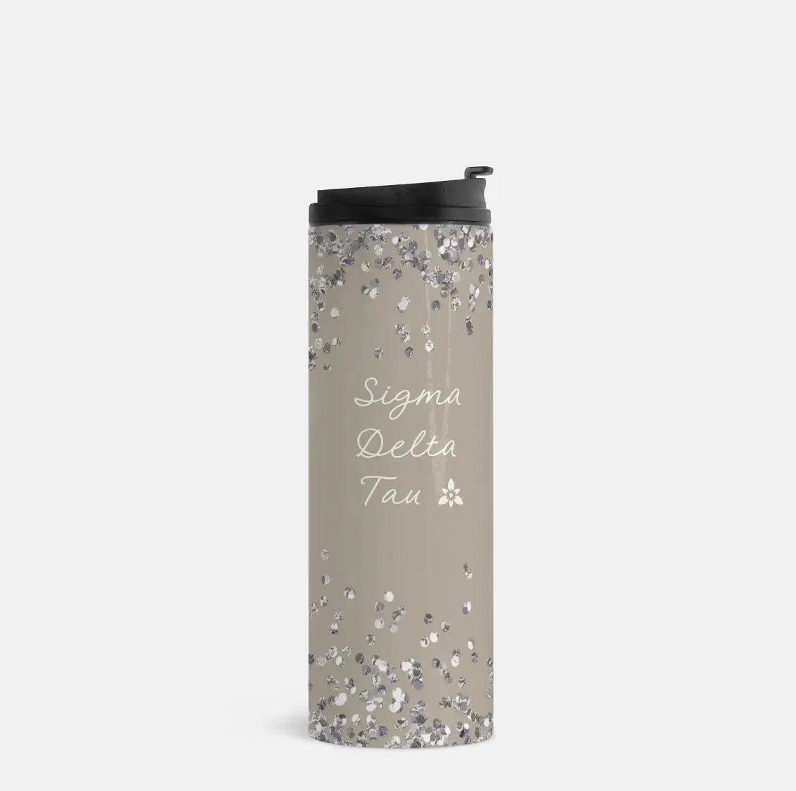 Sigma Delta Tau Thermal Tumbler 16 oz. Glitter Cafe Drinkware