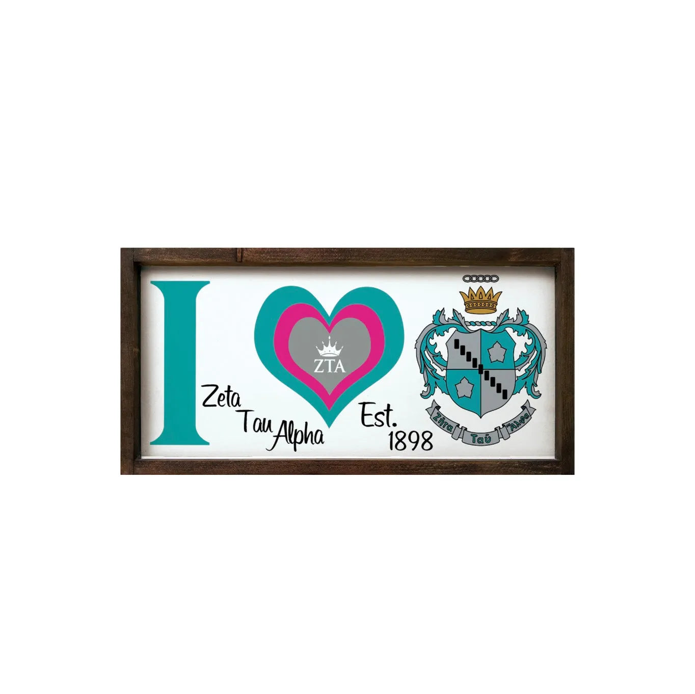 Zeta Tau Alpha 12x24 Wood Framed Sign - "I Heart" Walnut Stain Wall Art & Signs