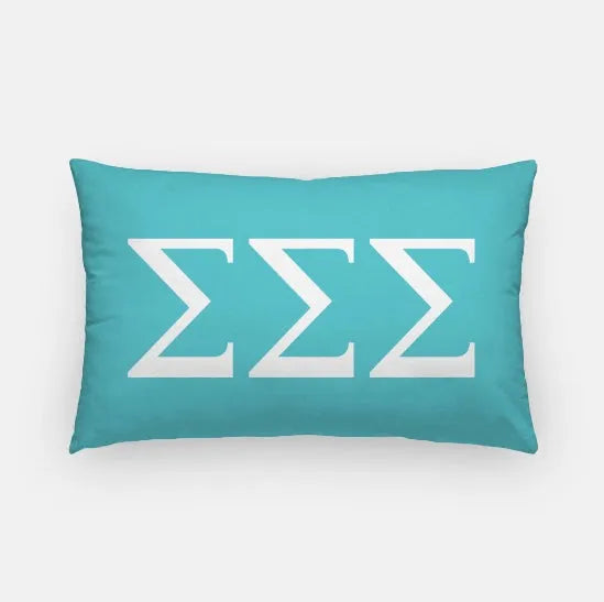 Tri Sigma Lumbar Throw Pillow Cover - Knockout Greek Letters Sea Blue Pillow Covers