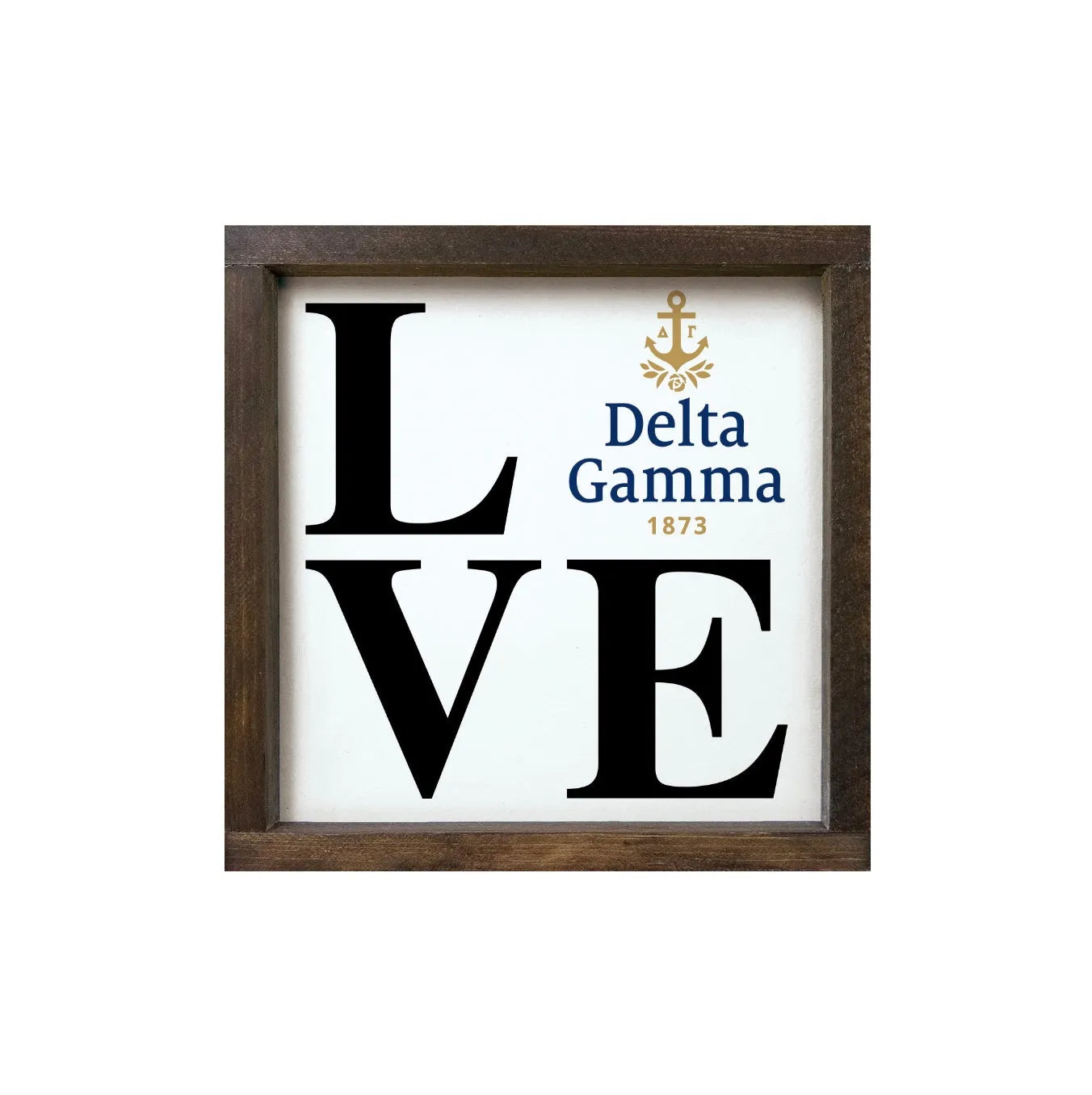 Delta Gamma 12x12 Traditional "LOVE" Wood Framed Sign Walnut Stain Wall Art & Signs