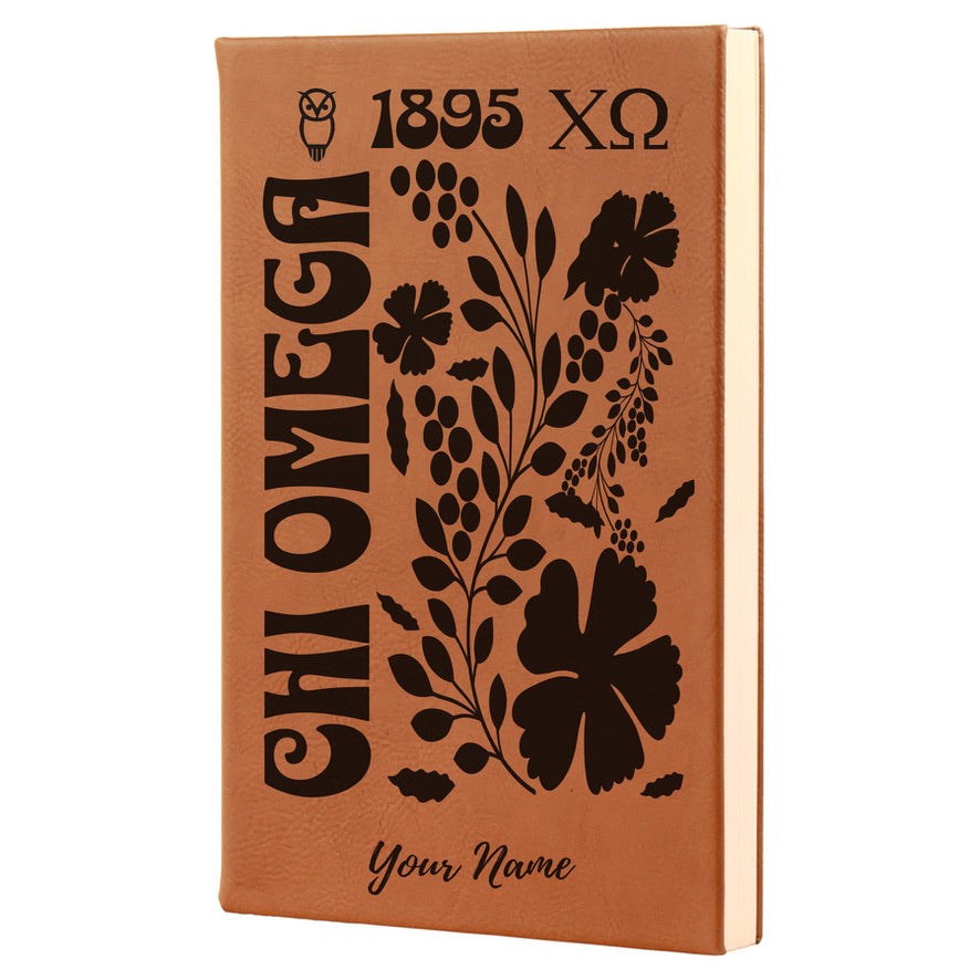 Chi Omega Personalized Leatherette Notebook Journal - Retro Floral