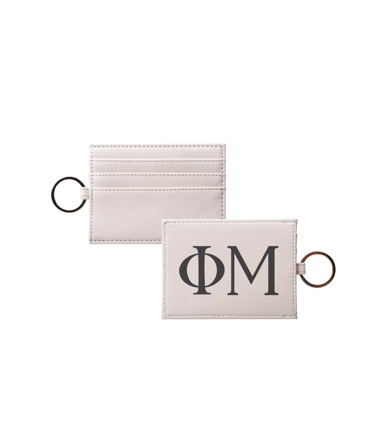 Phi Mu Vegan Saffiano Leather Keychain Card Holder - Greek Letters Charcoal Travel Wallet