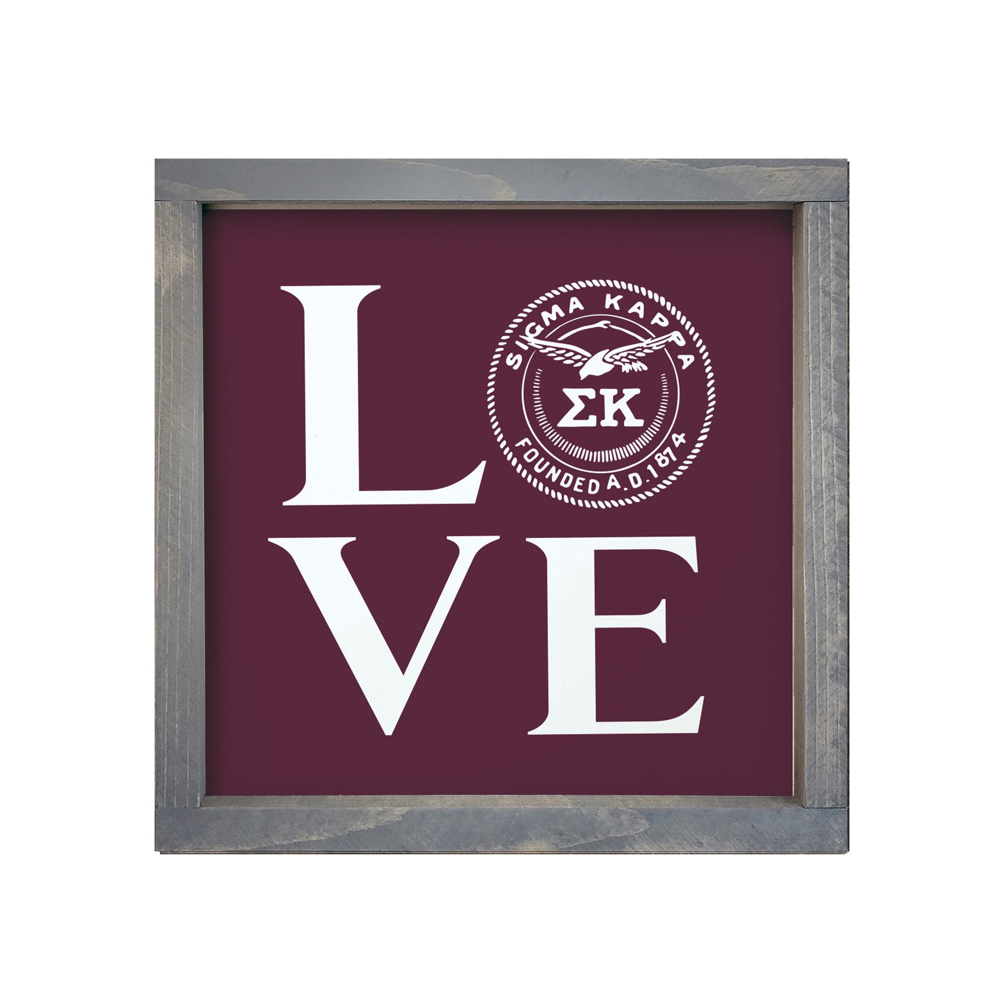 Sigma Kappa 12x12 Wood Framed Sign - "LOVE" Sig Kap Seal