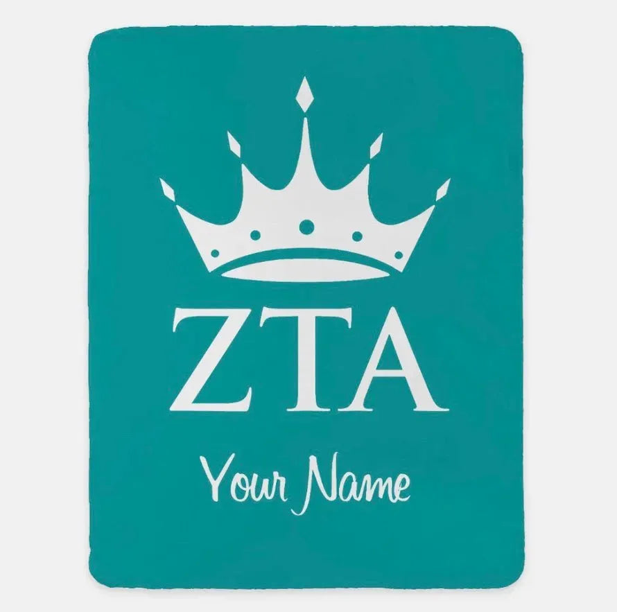 Personalized Zeta Tau Alpha XL 60x80 Sherpa Throw Blanket Turquoise Throw Blankets