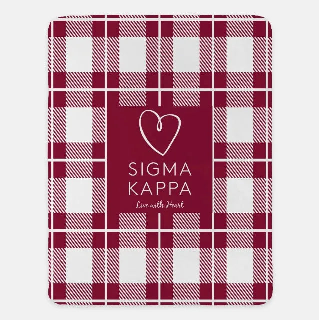 Sigma Kappa XL 60x80 Plaid Sherpa Throw Blanket Maroon Throw Blankets