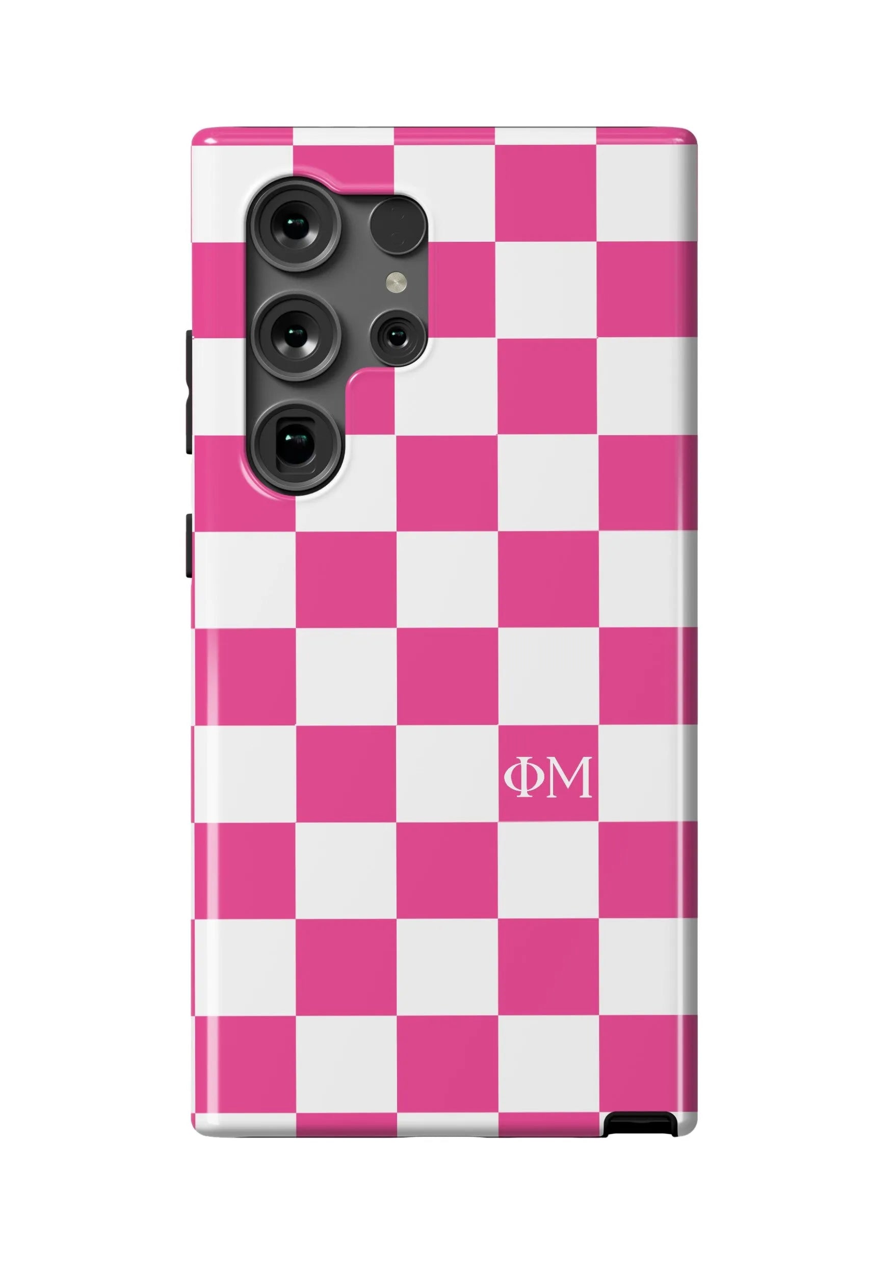 Phi Mu Samsung Galaxy 24, 23 Mobile Phone Case - Pink Check Gloss Mobile Phone Cases