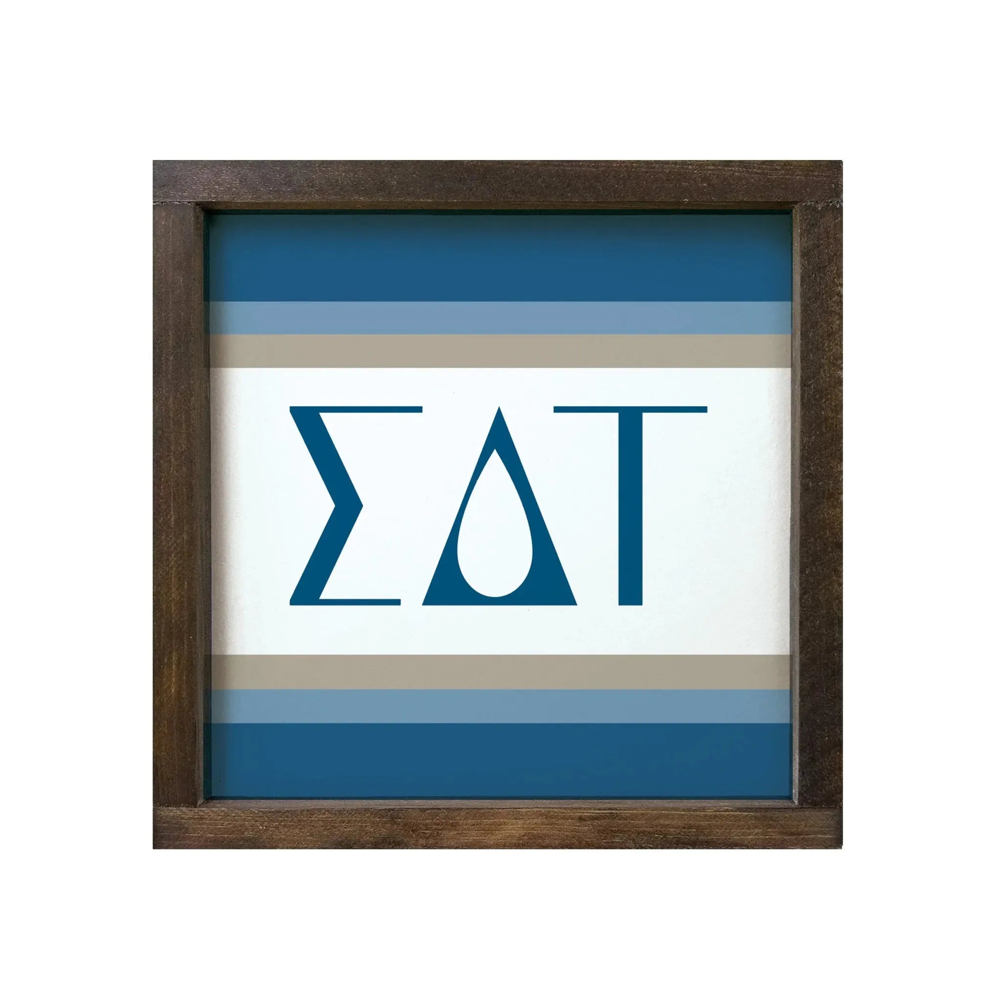 Sigma Delta Tau 12x12 Wood Framed Sign - Stripes Walnut Stain Wall Art & Signs