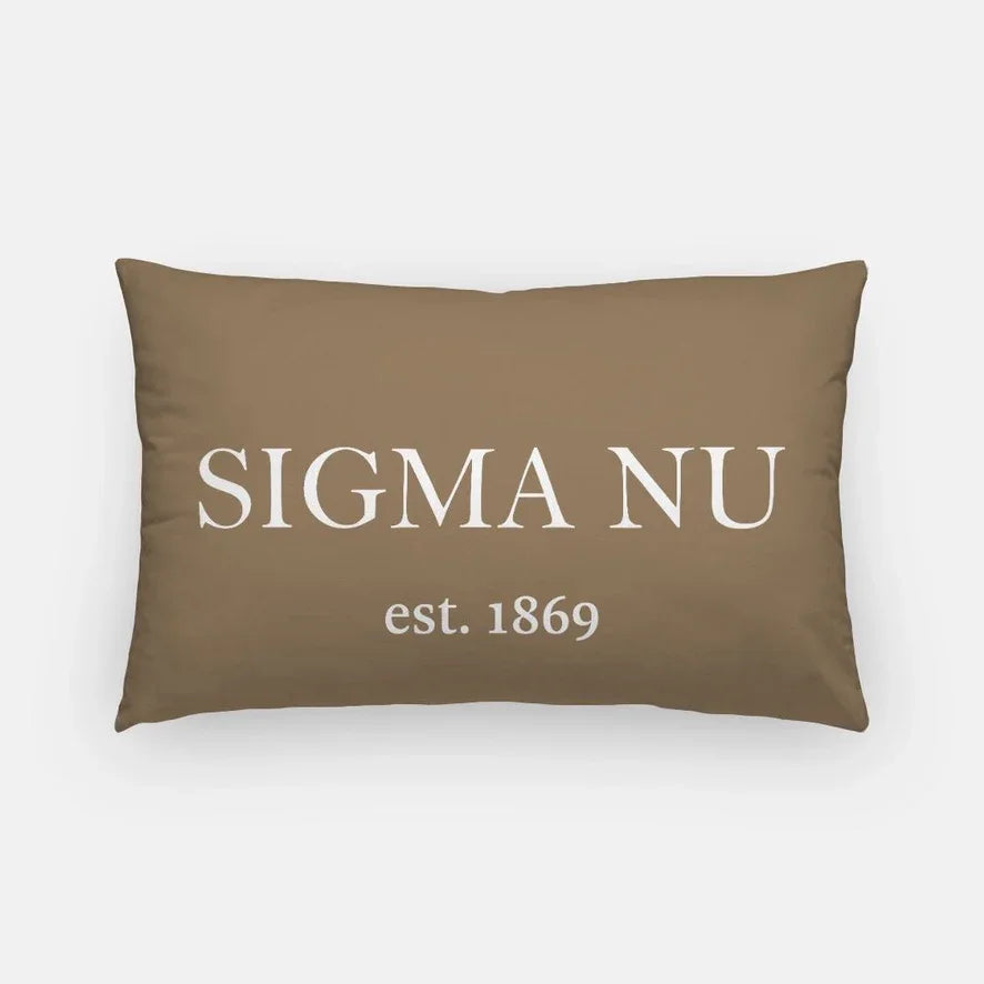 Sigma Nu Lumbar Pillow Cover - Traditional 1869 Tan White Pillow Covers