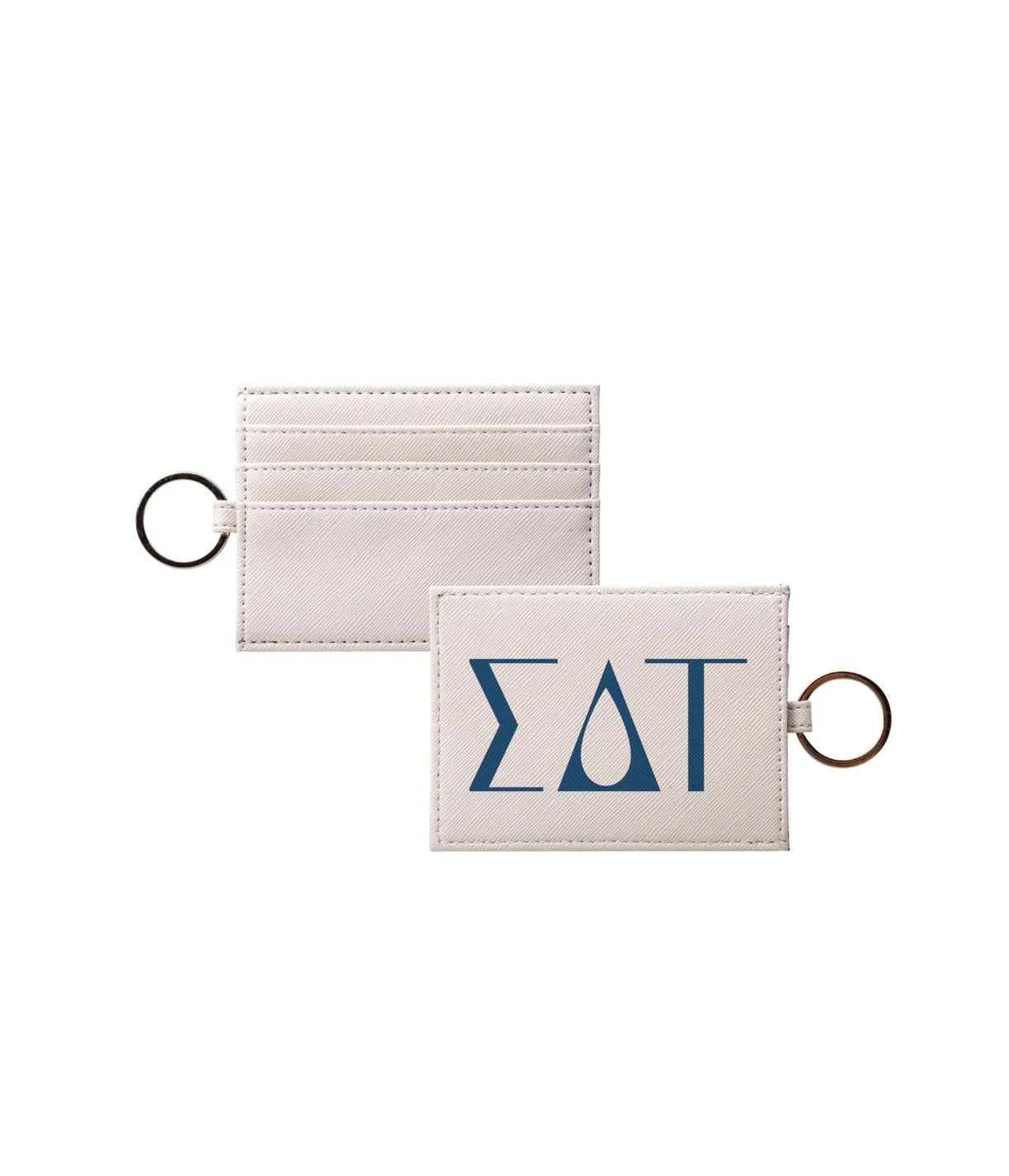 Sigma Delta Tau Vegan Saffiano Leather Keychain Card Holder - Greek Letters Old Blue Travel Wallet