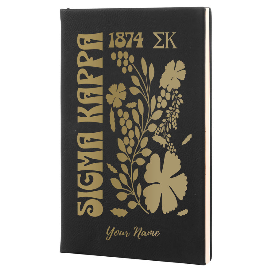 Sigma Kappa Personalized Leatherette Notebook Journal - Retro Floral