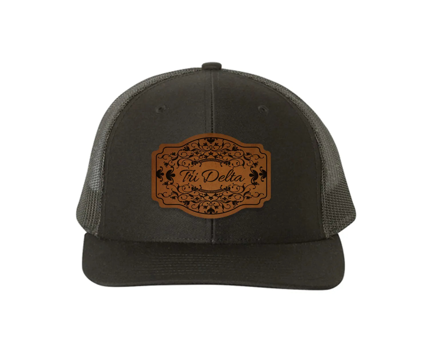 Tri Delta Richardson 112 Leatherette Patch Trucker Hat - Scroll Black Black Trucker Hat