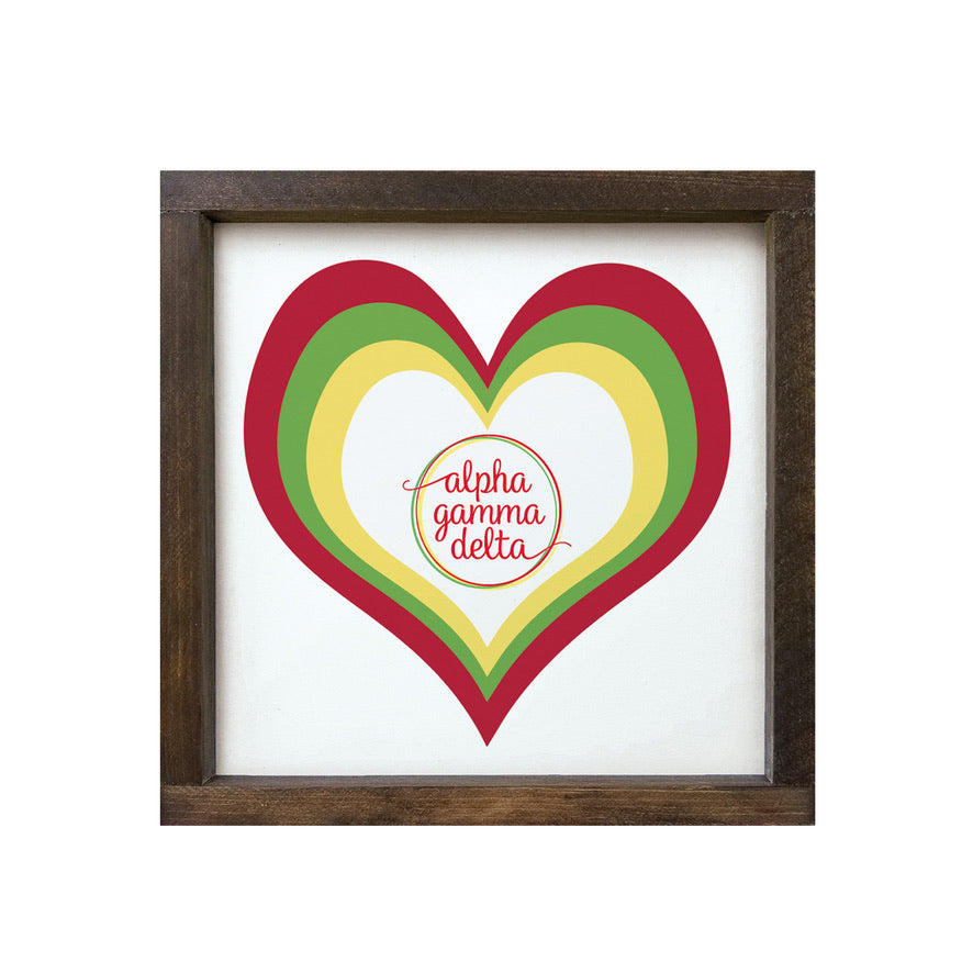 Alpha Gamma Delta 12x12 Heart Wood Framed Sign