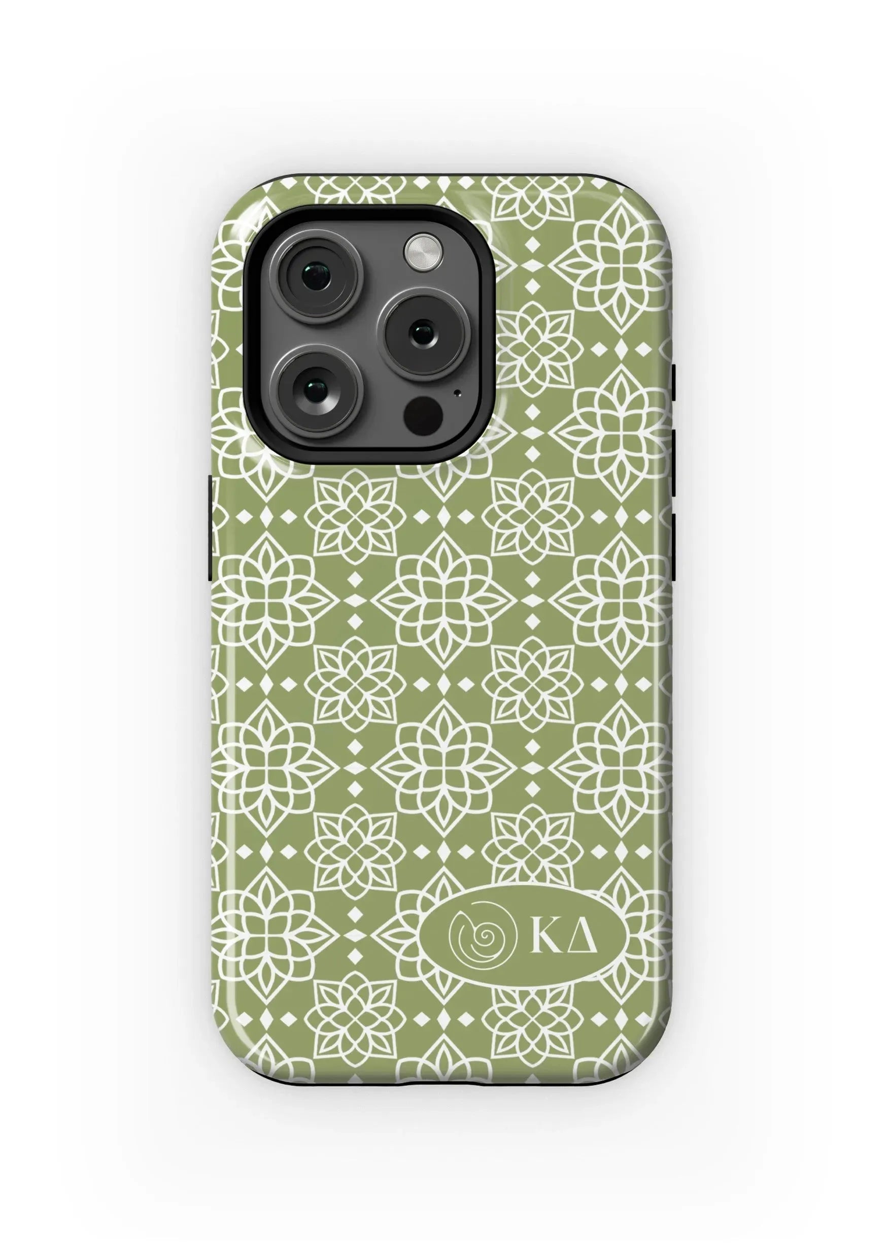 Kappa Delta iPhone 16, 15, 14 Mobile Phone Case - Olive Ornate Gloss Mobile Phone Cases