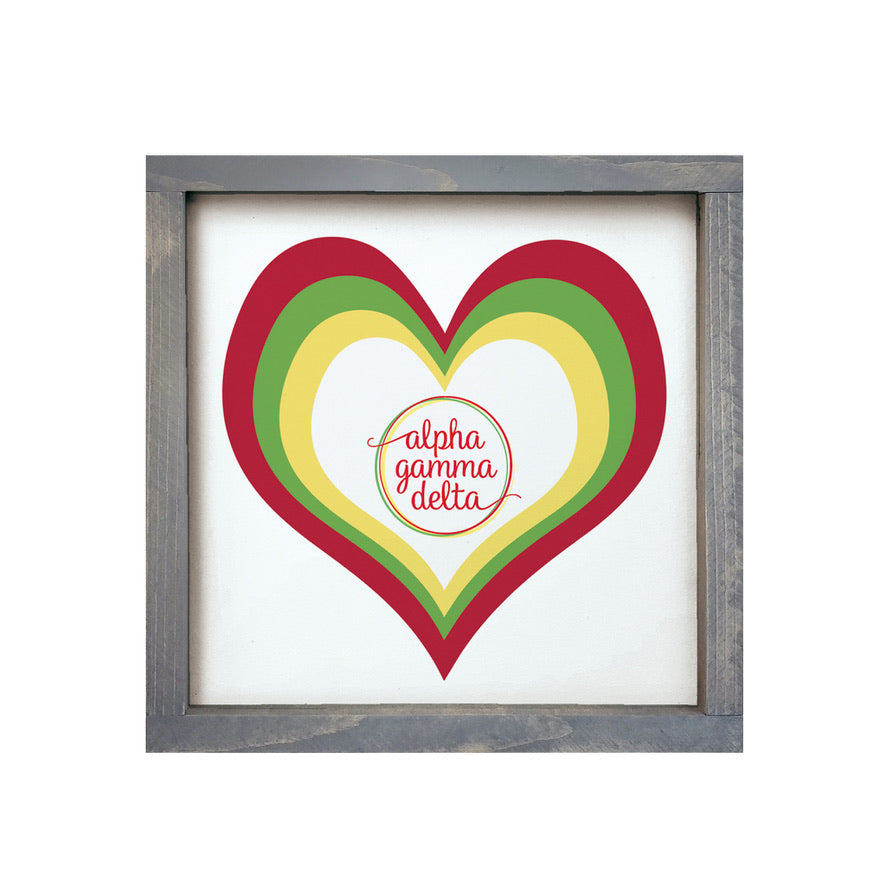 Alpha Gamma Delta 12x12 Heart Wood Framed Sign