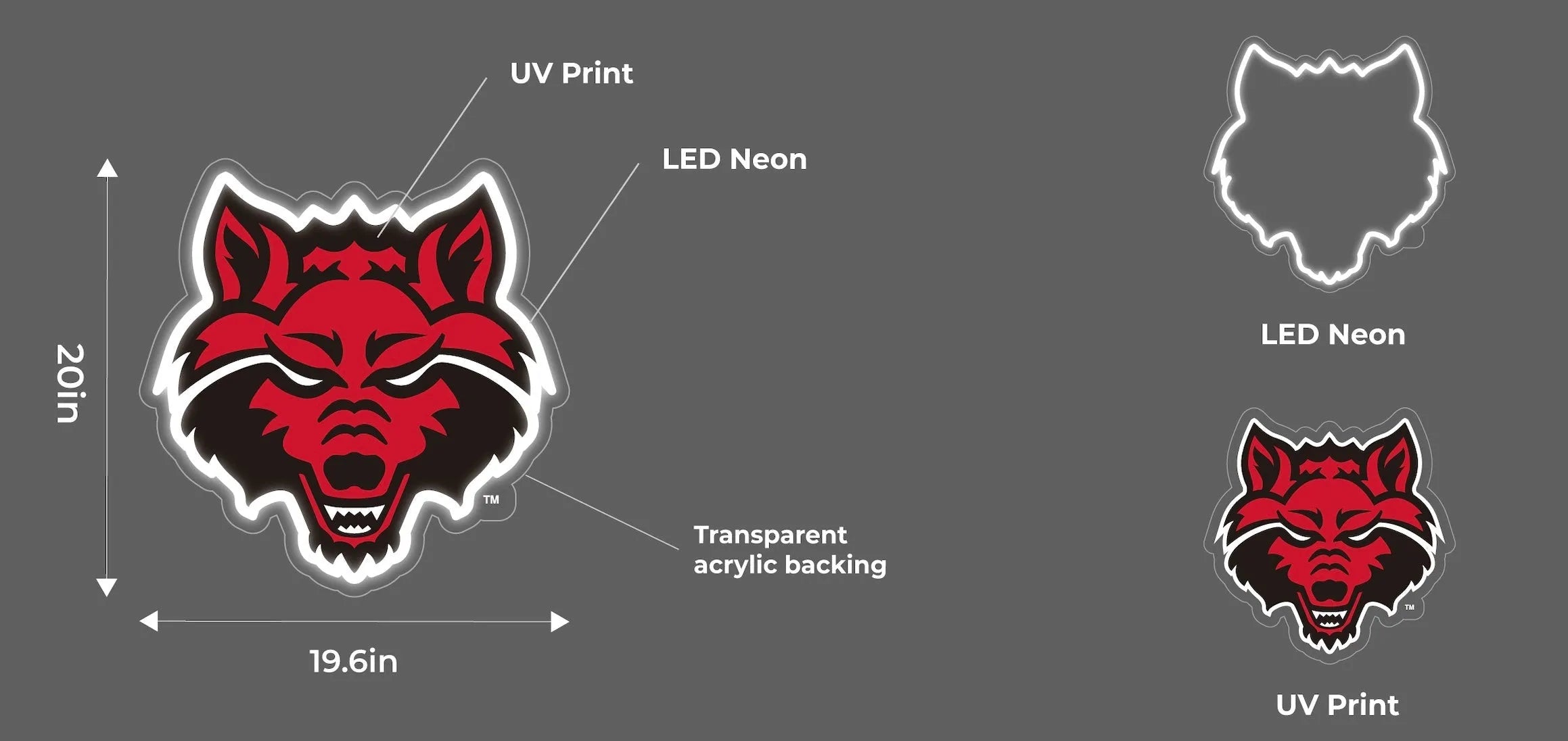 Arkansas State University LED UV Print Neon Sign w/ Dimmer - 20" Neon Signs