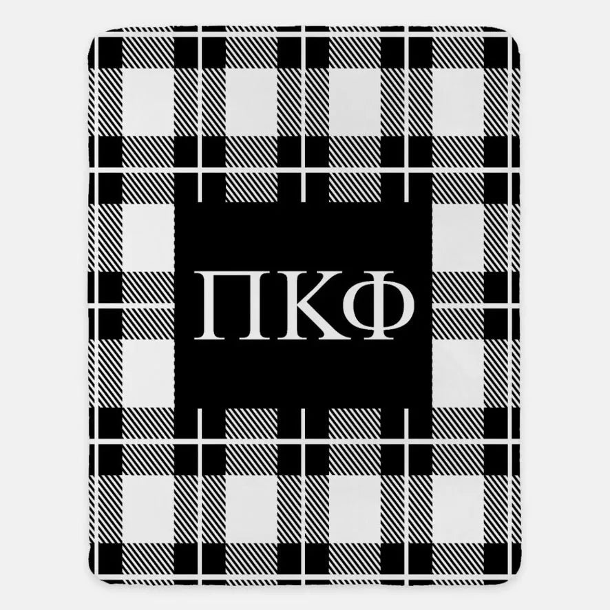 Pi Kappa Phi XL 60x80 Sherpa Throw Blanket - Plaid Black Throw Blankets