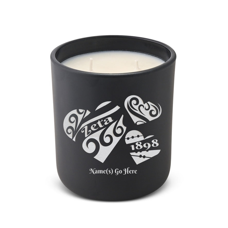 Personalized Zeta Tau Alpha Laser Engraved Glow Candle 12 oz. - Hearts