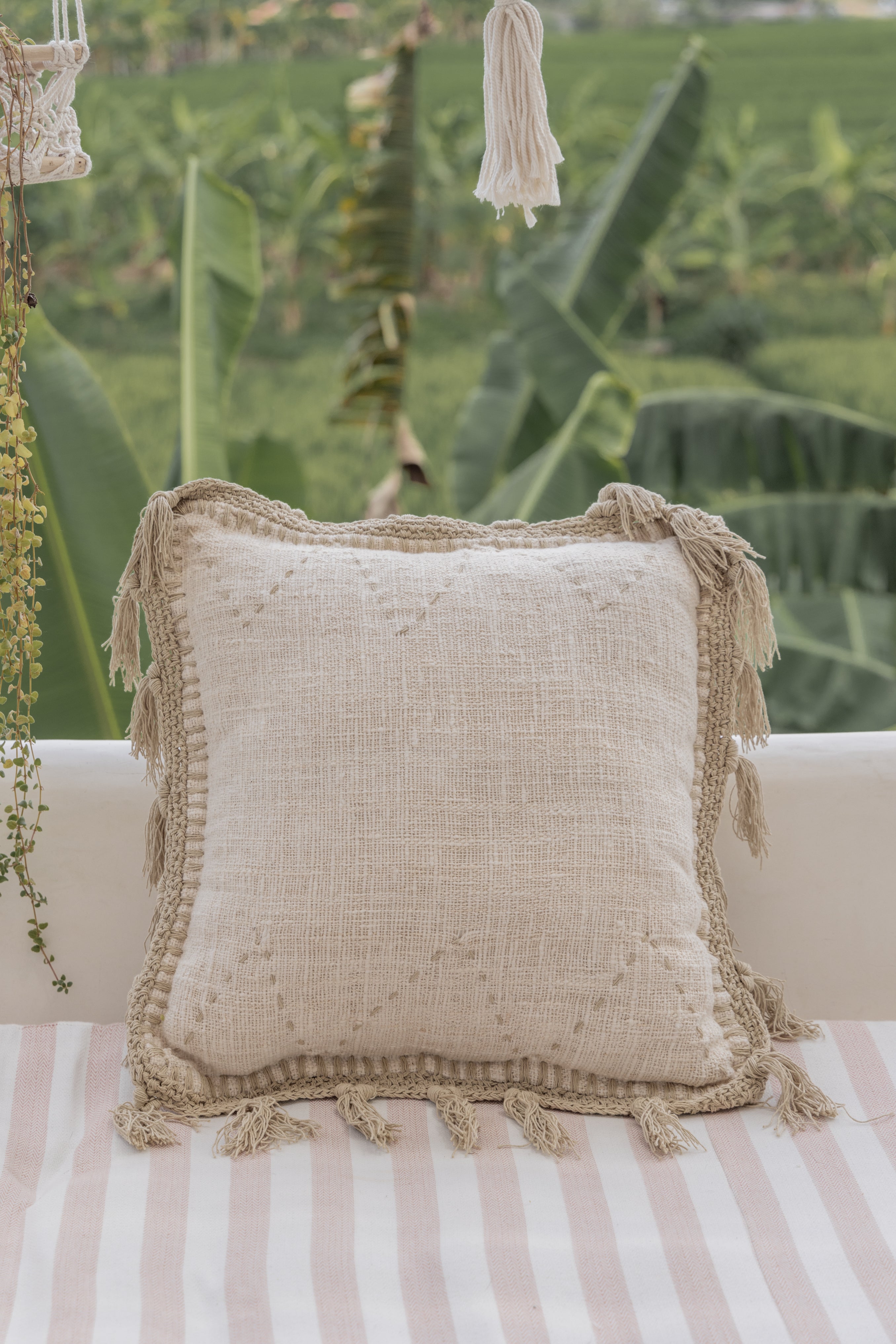 Gaia Hand Stitched Cotton Throw Pillow Cover | Boho Dorm Decor