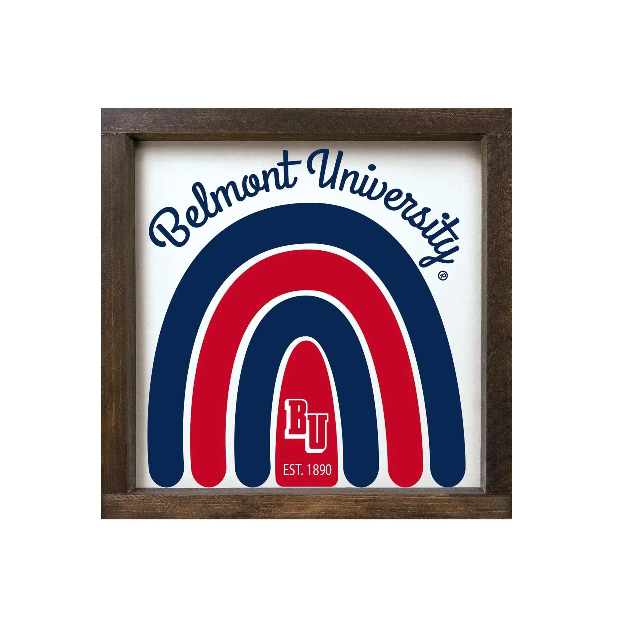 Belmont University Framed Sign - Rainbow 12"x12" Walnut Stain Wall Art & Signs