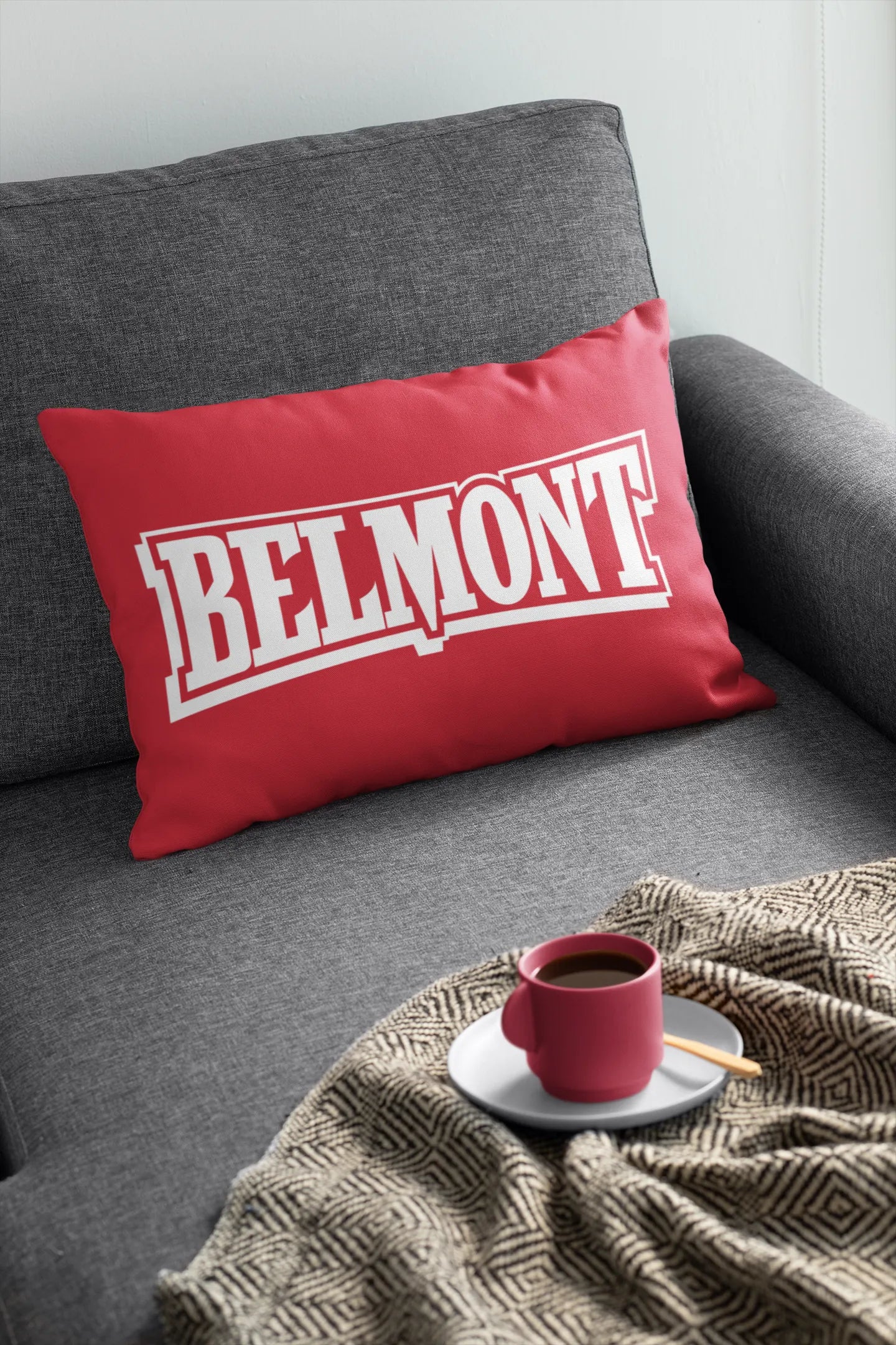 Belmont Lumbar Throw Pillow Cover - Red | Custom Bruins Gifts & Decor