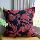 Red and Black Floral Embroidered Pillow Cover | Colorful Dorm Decor