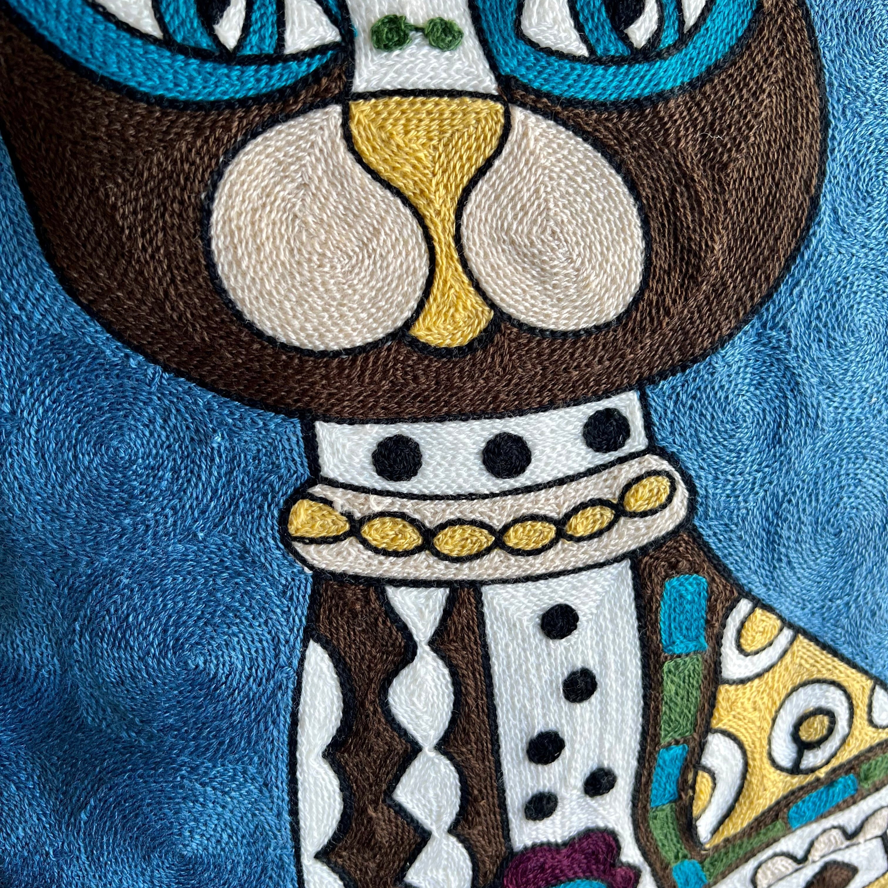 Blue Abstract Cat Embroidered Pillow Cover | Dorm Decor