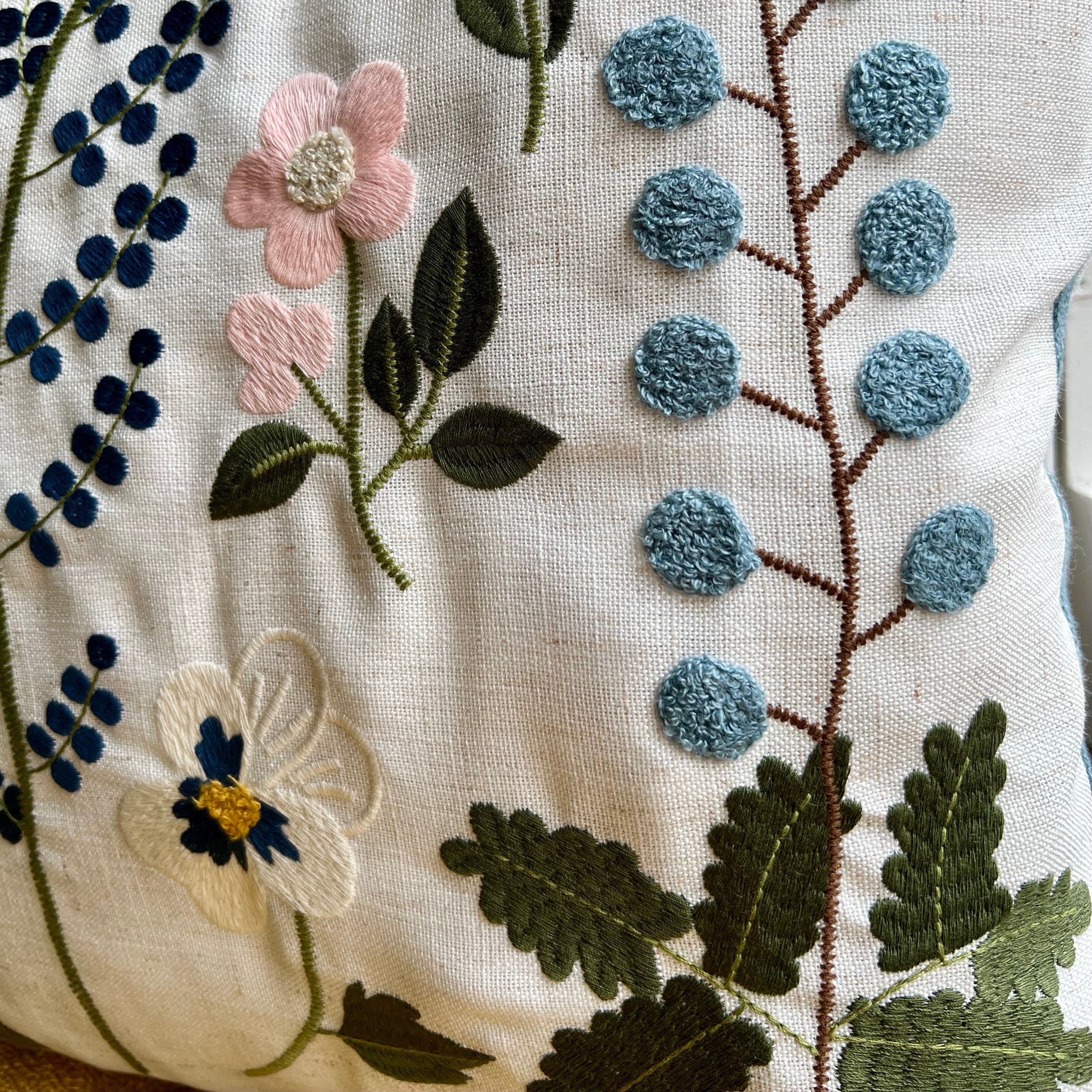 Blue Trim Wildflower Embroidered Pillow Cover | Cottage Core Dorm Decor