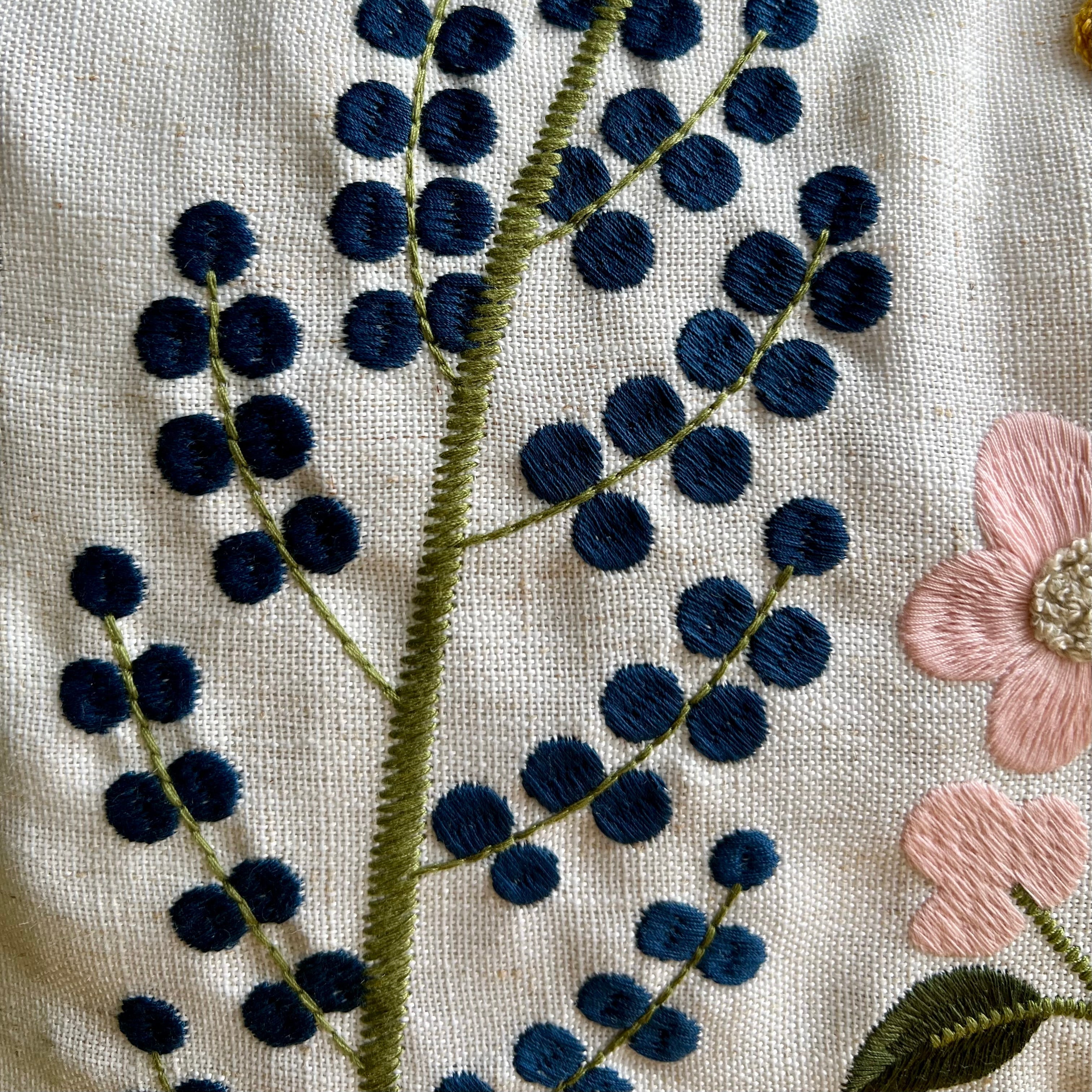 Blue Trim Wildflower Embroidered Pillow Cover | Cottage Core Dorm Decor